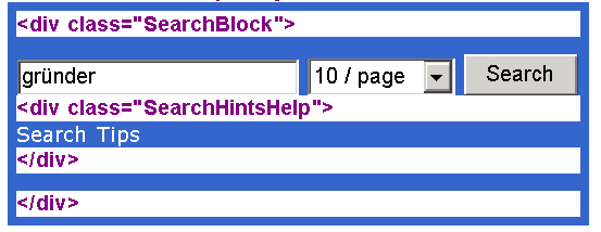 searchblock with div tags